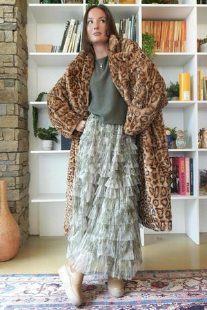 Ramone Marble Mesh Midaxi Skirt Khaki